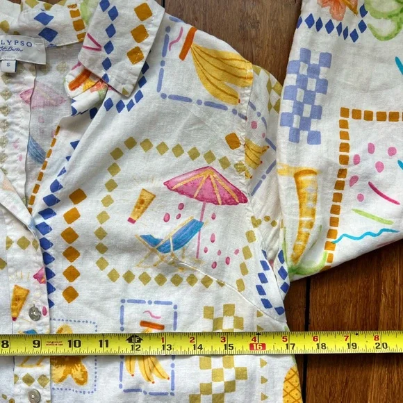 Calypso St. Barth White Tropical Patchwork Button-Up Blouse Size S - Picture 6 of 7